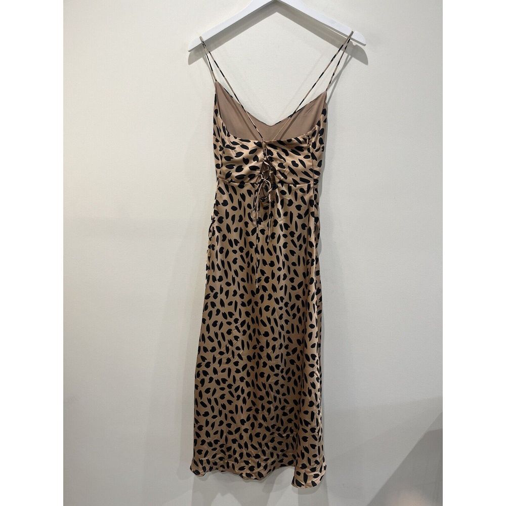 Hello Molly Beige Slip Midi Dress with Black Leaf Print - Picture 3 of 8